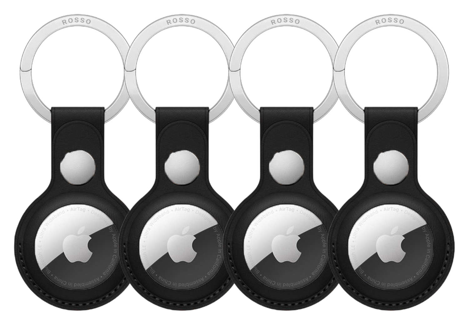 Rosso Deluxe Apple AirTag Sleutelhanger Echt Leer Hoesje 4-Pack Zwart afbeelding 2