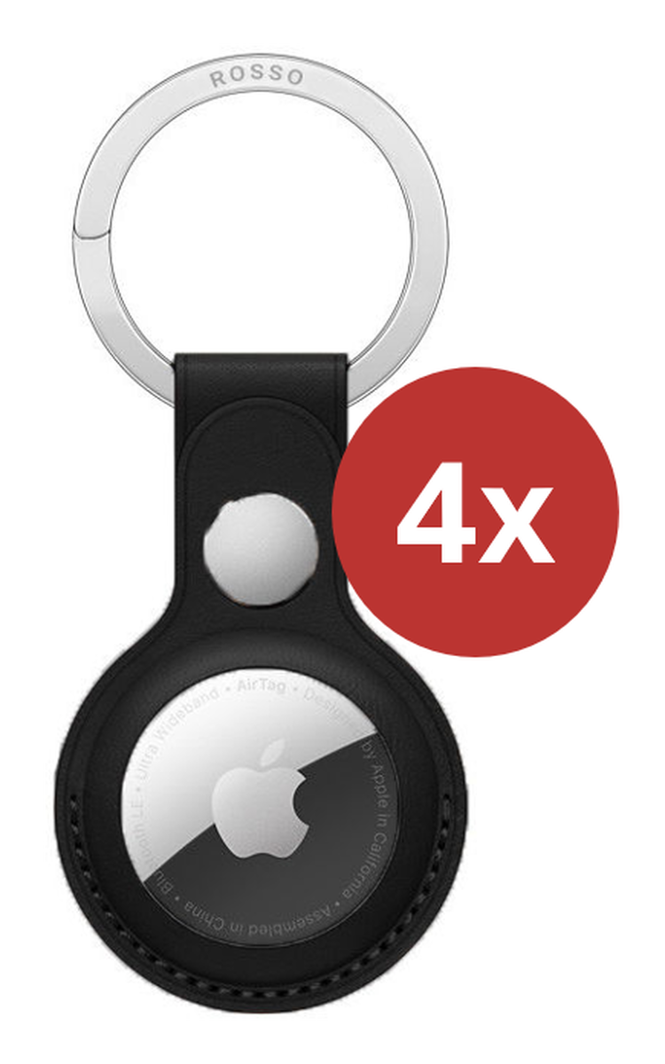Rosso Deluxe Apple AirTag Sleutelhanger Echt Leer Hoesje 4-Pack Zwart afbeelding 3
