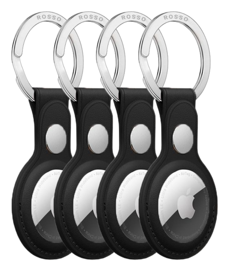 Rosso Deluxe Apple AirTag Sleutelhanger Echt Leer Hoesje 4-Pack Zwart afbeelding 1