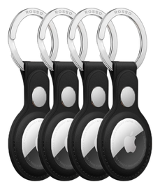 Rosso Deluxe Apple AirTag Sleutelhanger Echt Leer Hoesje 4-Pack Zwart