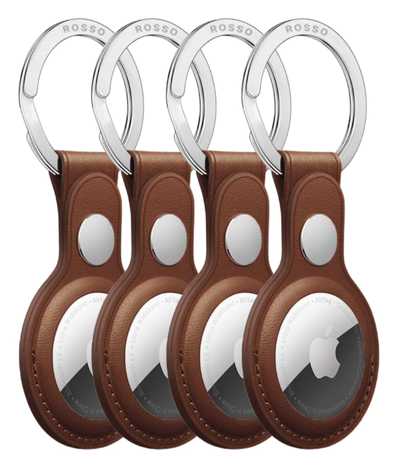 Rosso Deluxe Apple AirTag Sleutelhanger Echt Leer Hoesje 4-Pack Bruin afbeelding 1