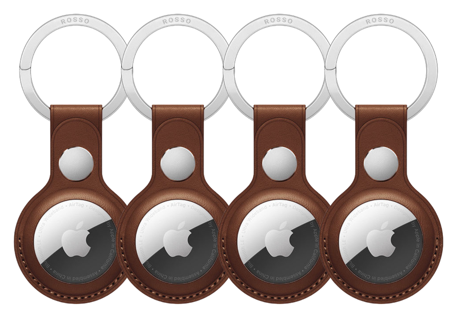 Rosso Deluxe Apple AirTag Sleutelhanger Echt Leer Hoesje 4-Pack Bruin afbeelding 2