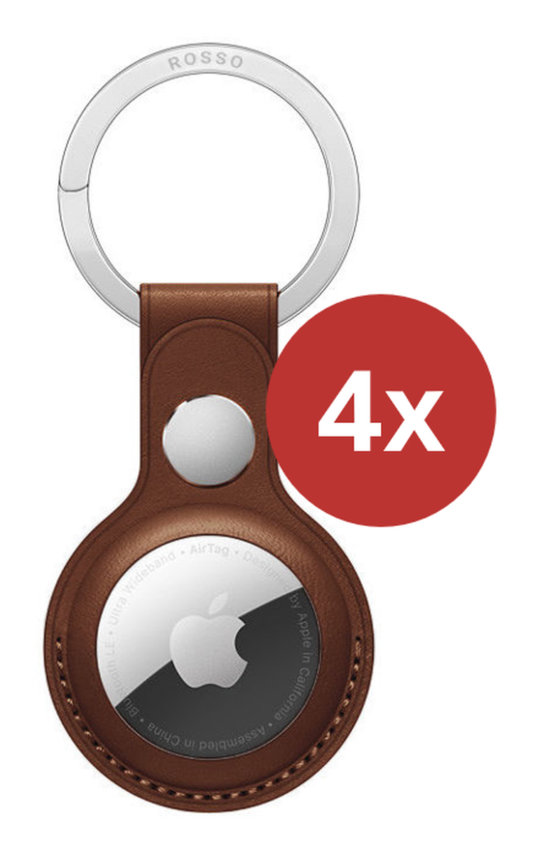 Rosso Deluxe Apple AirTag Sleutelhanger Echt Leer Hoesje 4-Pack Bruin afbeelding 3