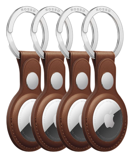 Rosso Deluxe Apple AirTag Sleutelhanger Echt Leer Hoesje 4-Pack Bruin afbeelding 1