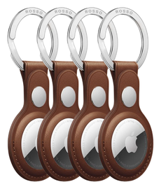 Rosso Deluxe Apple AirTag Sleutelhanger Echt Leer Hoesje 4-Pack Bruin afbeelding