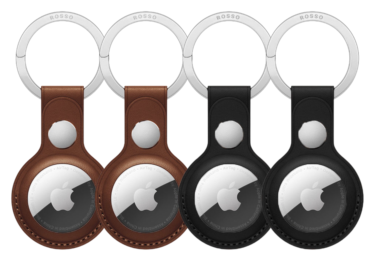 Rosso Deluxe Apple AirTag Sleutelhanger Echt Leer Hoesje 4-Pack Bruin / Zwart afbeelding 2