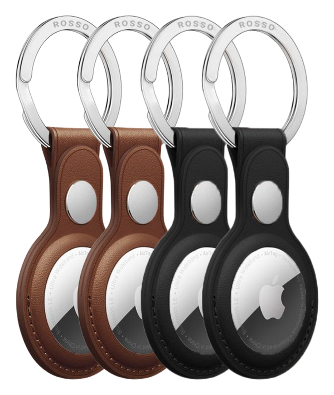 Rosso Deluxe Apple AirTag Sleutelhanger Echt Leer Hoesje 4-Pack Bruin / Zwart afbeelding 1