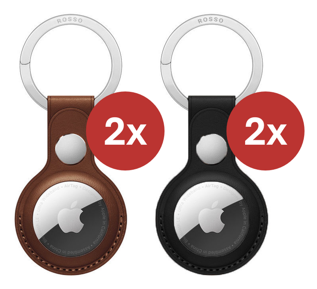 Rosso Deluxe Apple AirTag Sleutelhanger Echt Leer Hoesje 4-Pack Bruin / Zwart afbeelding 3