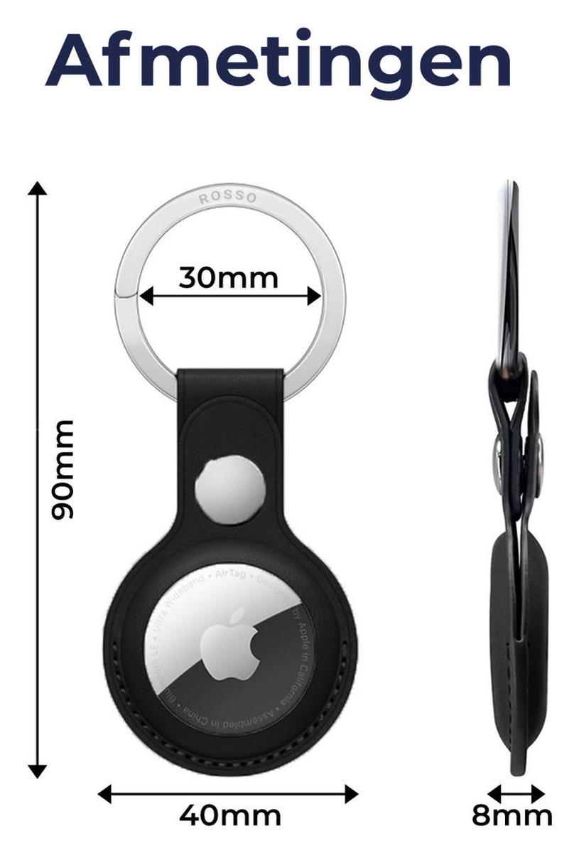 Rosso Deluxe Apple AirTag Sleutelhanger Echt Leer Hoesje 4-Pack Bruin / Zwart afbeelding 9