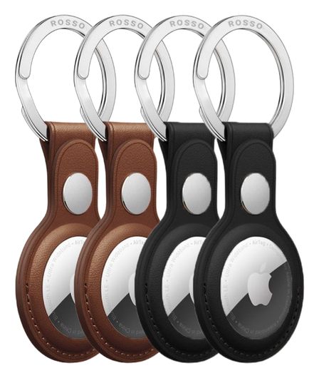 Rosso Deluxe Apple AirTag Sleutelhanger Echt Leer Hoesje 4-Pack Bruin / Zwart afbeelding 1