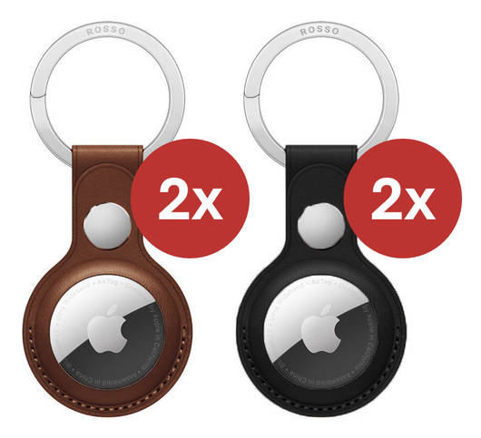 Rosso Deluxe Apple AirTag Sleutelhanger Echt Leer Hoesje 4-Pack Bruin / Zwart afbeelding 3