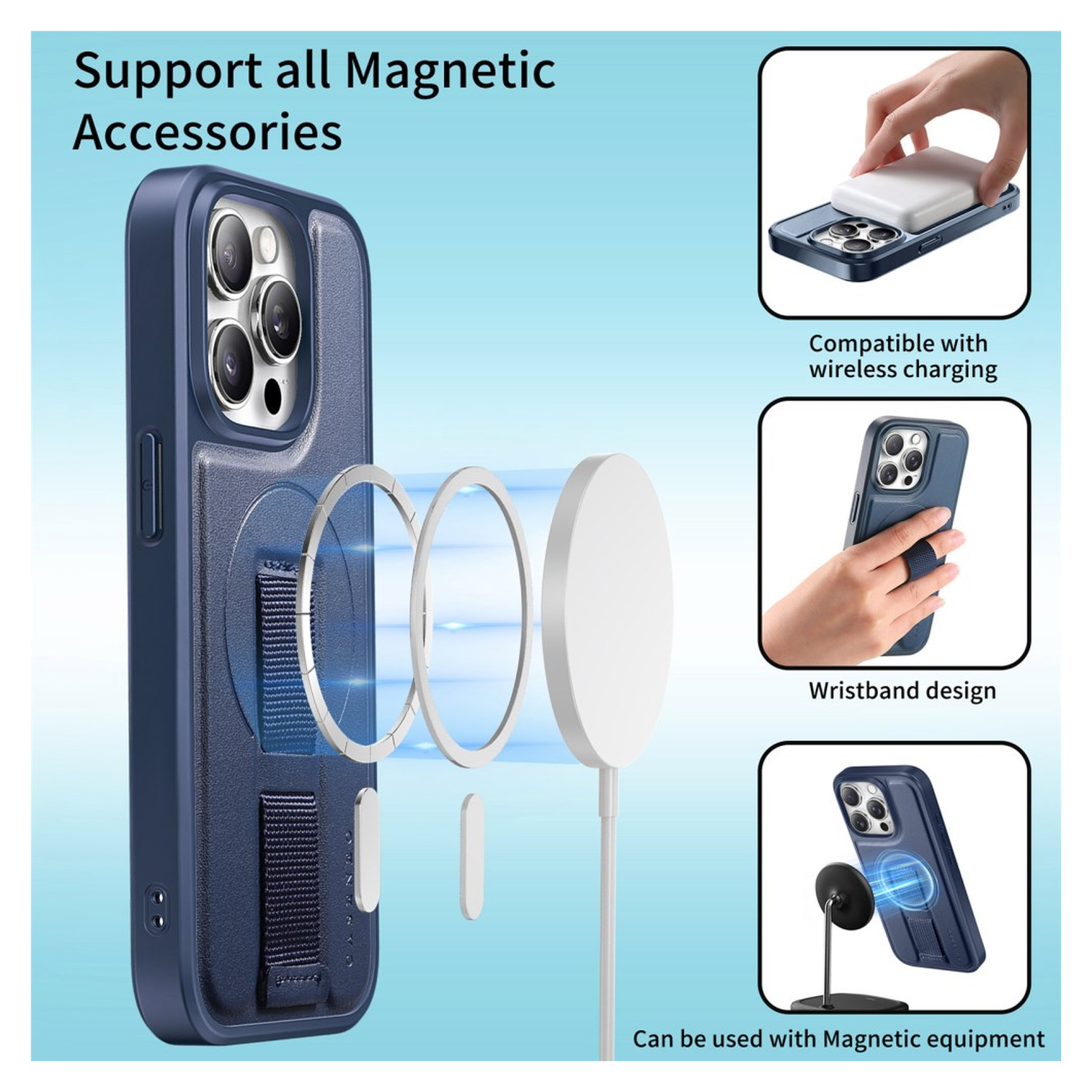 Apple iPhone 14 Pro MagSafe Hoesje met Polsband Blauw afbeelding 7