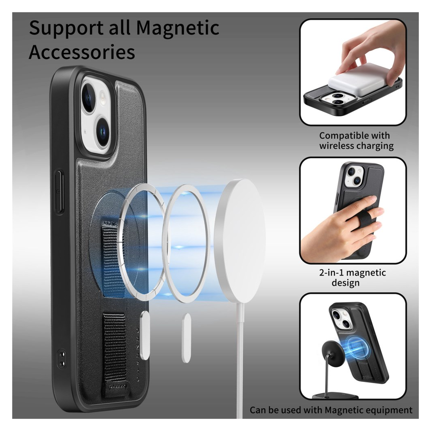 Apple iPhone 15 MagSafe Hoesje met Polsband Zwart afbeelding 4