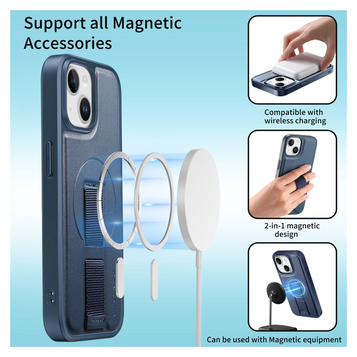 Apple iPhone 15 MagSafe Hoesje met Polsband Blauw afbeelding 3