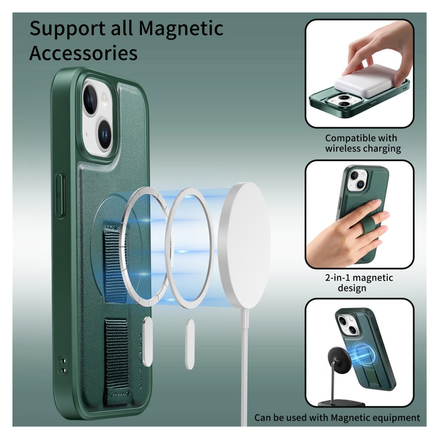 Apple iPhone 15 MagSafe Hoesje met Polsband Groen afbeelding 4