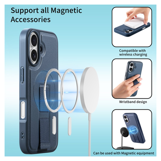 Apple iPhone 16 MagSafe Hoesje met Polsband Blauw afbeelding 4