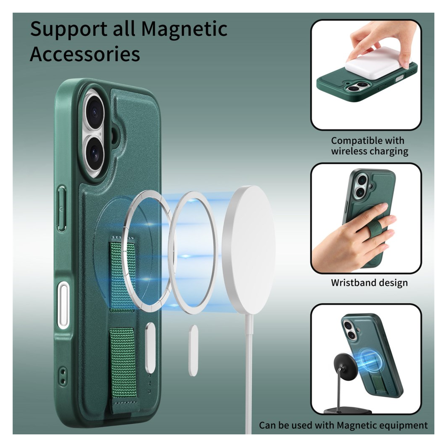 Apple iPhone 16 MagSafe Hoesje met Polsband Groen afbeelding 4