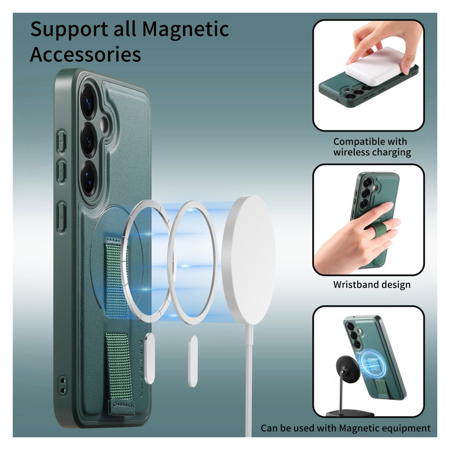Samsung Galaxy S24 / S25 MagSafe Hoesje met Polsband Groen afbeelding 4