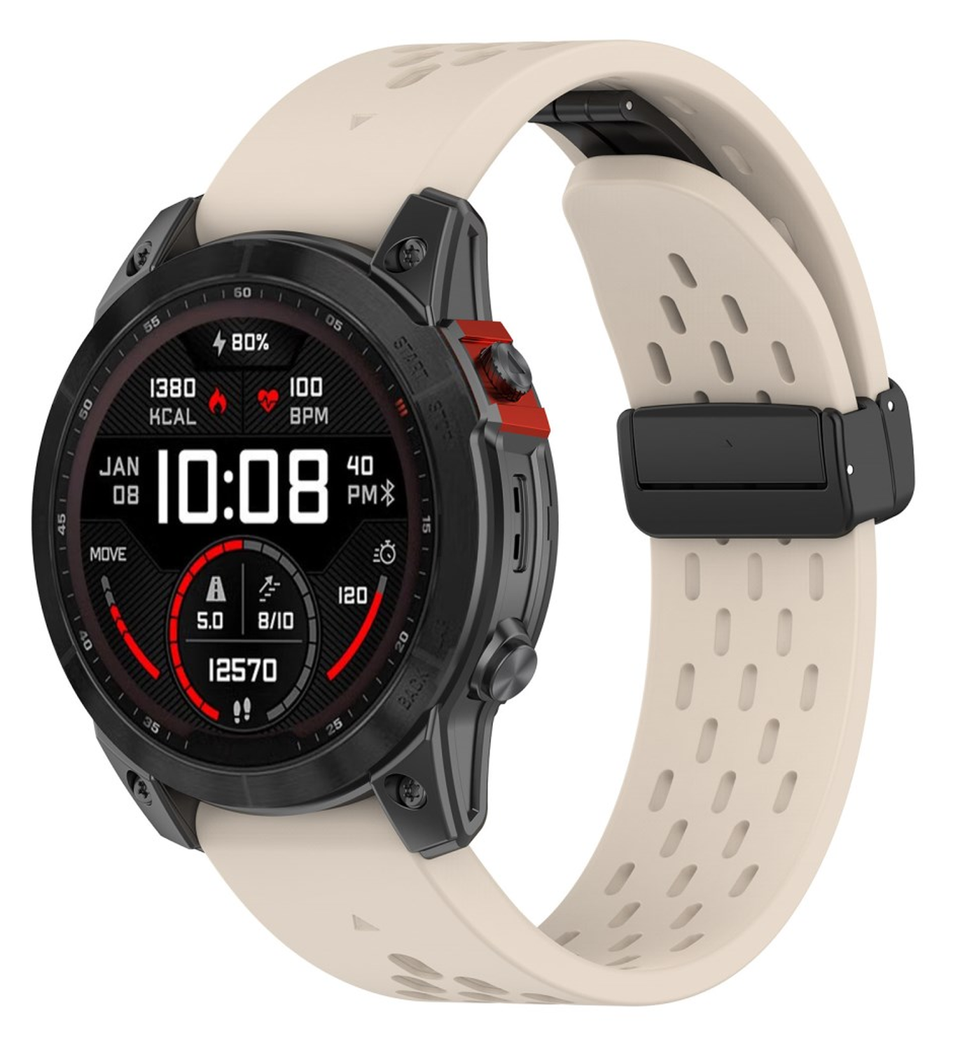 Universeel Garmin Quickfit 20MM Bandje met Gesp Siliconen Beige afbeelding 4
