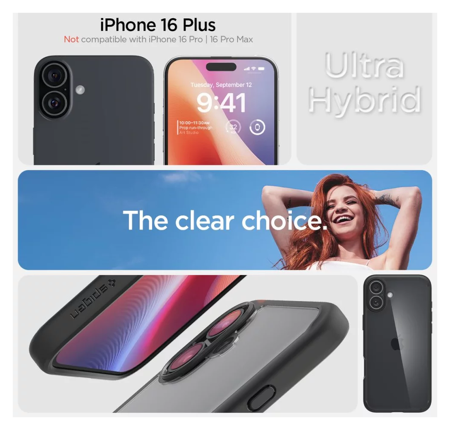 Spigen Ultra Hybrid Apple iPhone 16 Plus Hoesje Back Cover Matte Zwart afbeelding 4