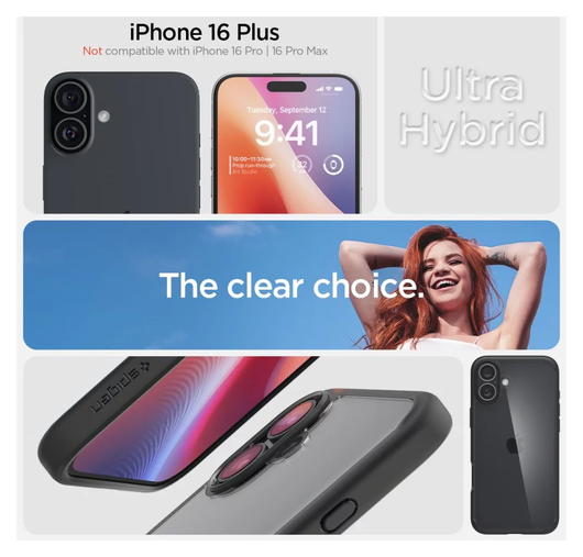 Spigen Ultra Hybrid Apple iPhone 16 Plus Hoesje Back Cover Matte Zwart afbeelding 4