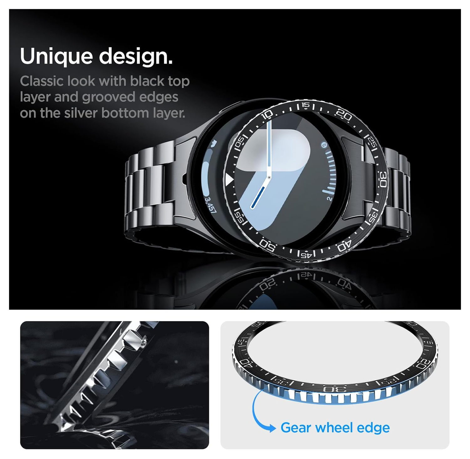 Spigen Samsung Galaxy Watch 7 44MM Bezel Ring Randbeschermer Zwart afbeelding 2