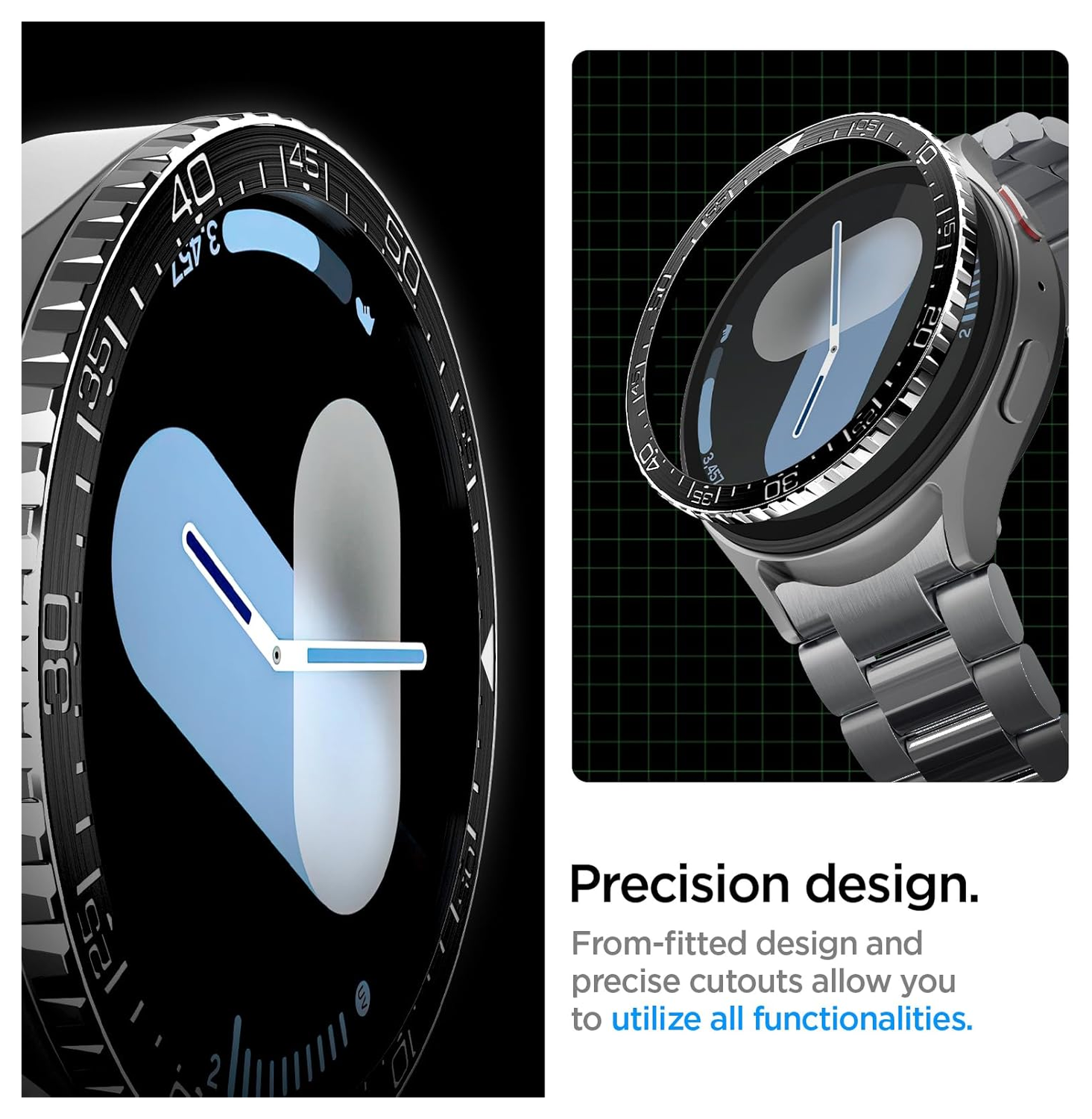 Spigen Samsung Galaxy Watch 7 44MM Bezel Ring Randbeschermer Zwart afbeelding 4