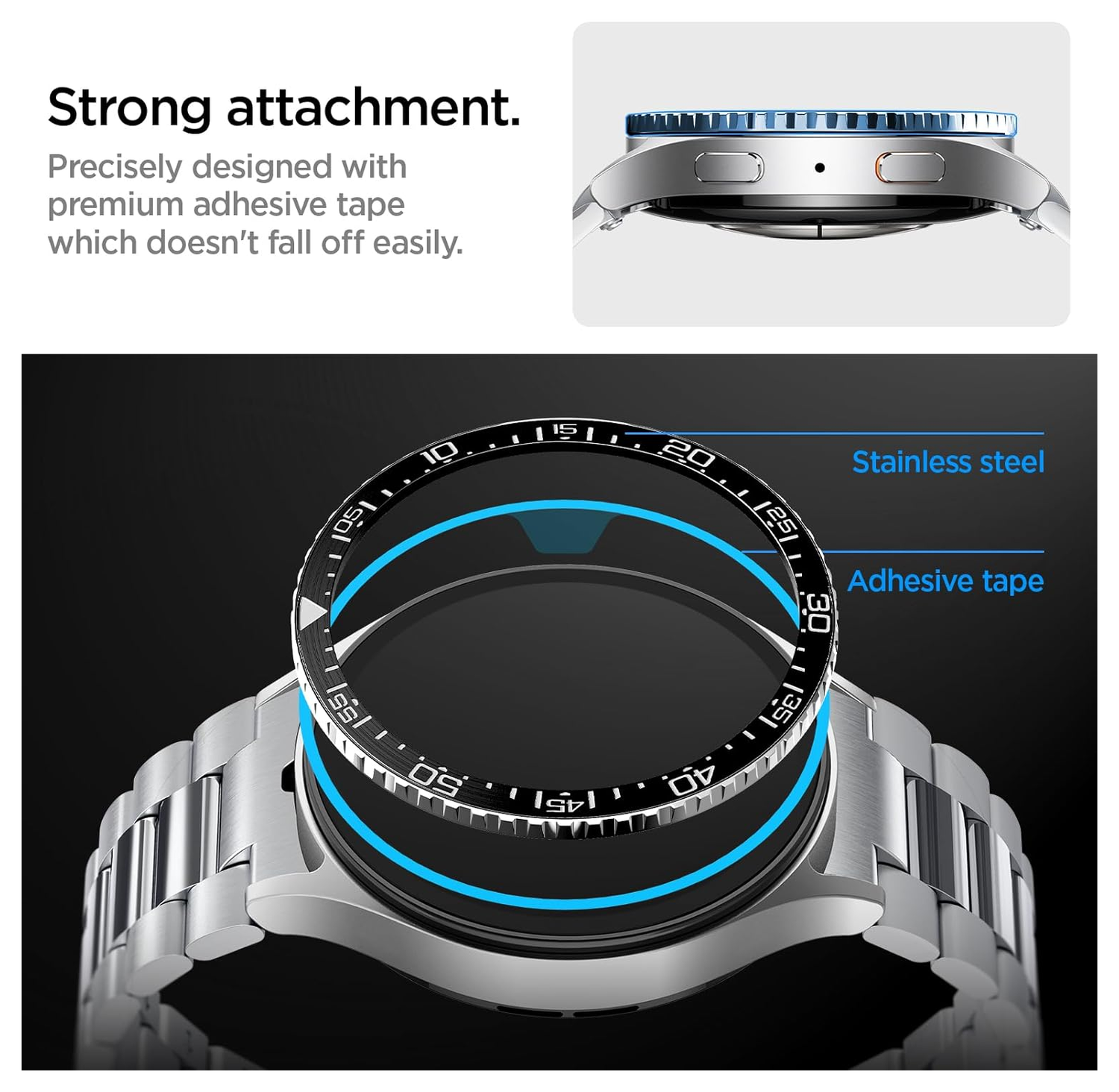 Spigen Samsung Galaxy Watch 7 44MM Bezel Ring Randbeschermer Zwart afbeelding 6