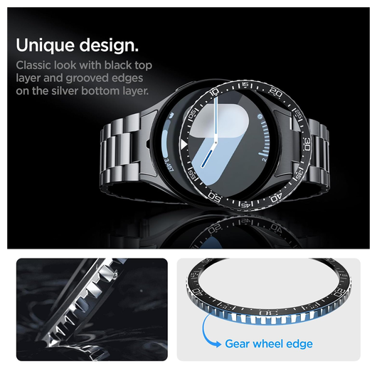 Spigen Samsung Galaxy Watch 7 44MM Bezel Ring Randbeschermer Zwart afbeelding 2