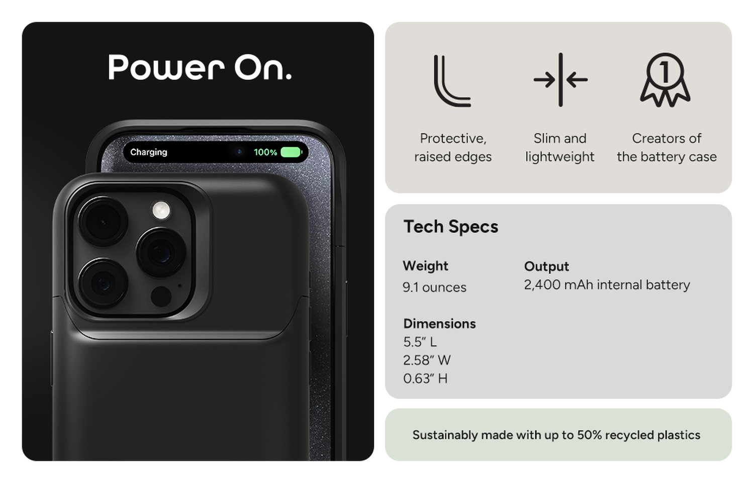 Mophie Juice Back iPhone 16 Battery case Zwart afbeelding 3
