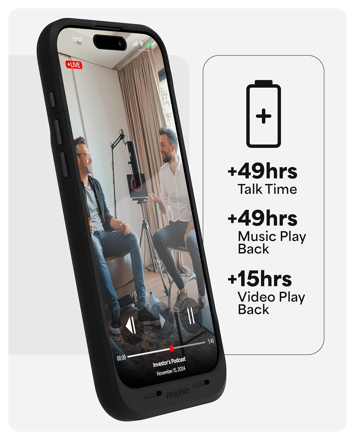 Mophie Juice Back iPhone 16 Battery case Zwart afbeelding 4