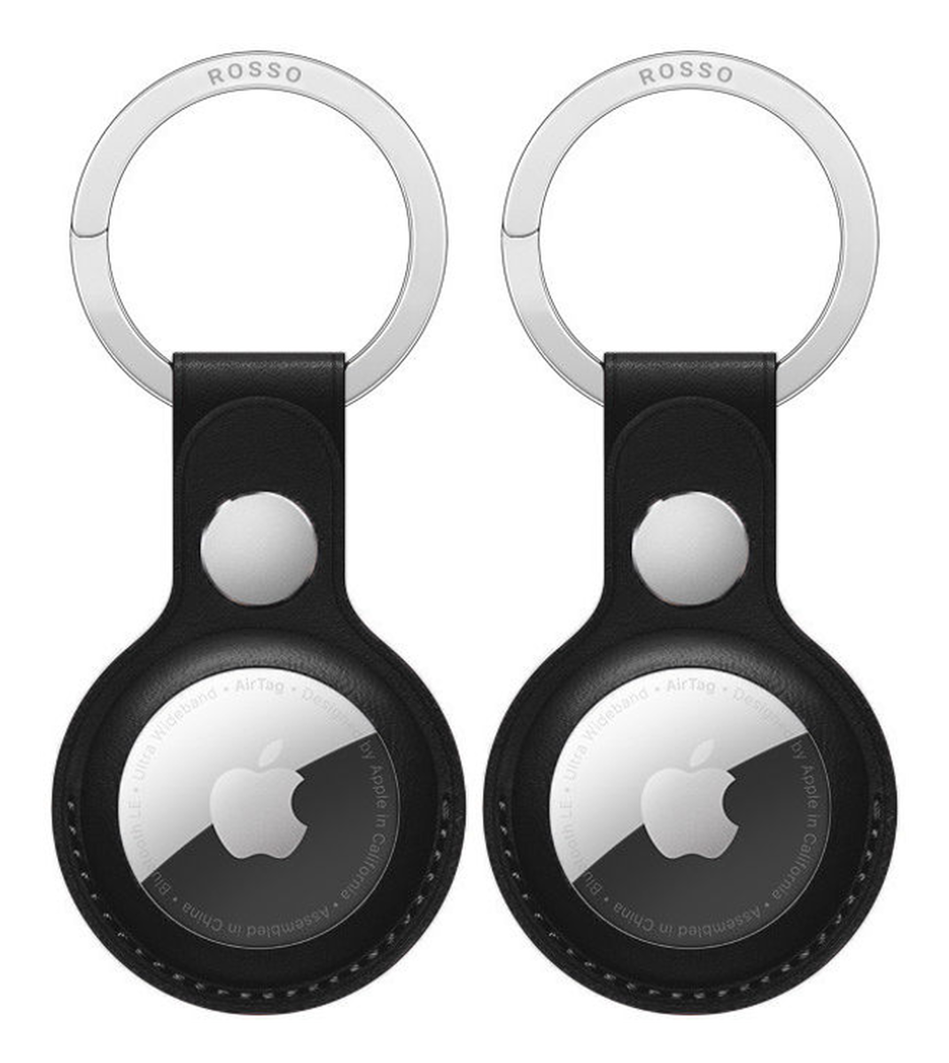 Rosso Element Apple AirTag Sleutelhanger Kunstleer Hoesje 2-Pack Zwart afbeelding 1
