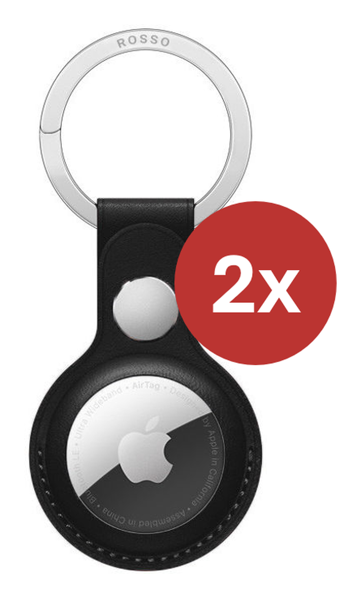 Rosso Element Apple AirTag Sleutelhanger Kunstleer Hoesje 2-Pack Zwart afbeelding 2