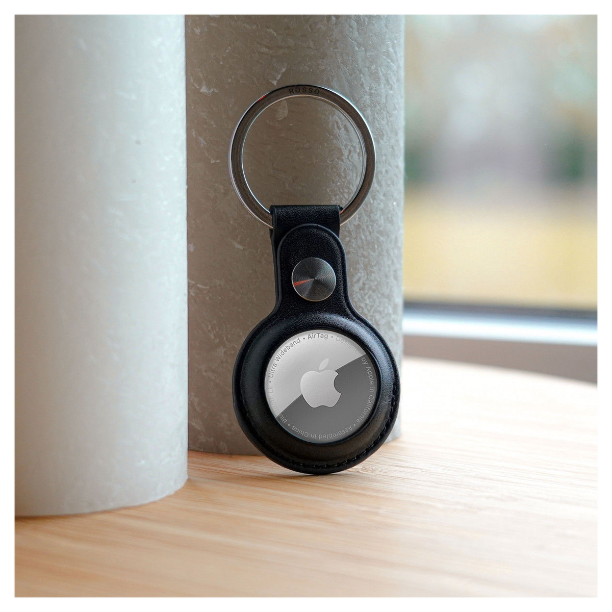 Rosso Element Apple AirTag Sleutelhanger Kunstleer Hoesje 2-Pack Zwart afbeelding 4