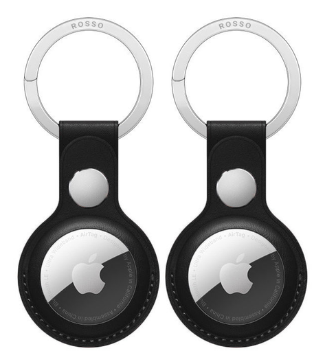 Rosso Element Apple AirTag Sleutelhanger Kunstleer Hoesje 2-Pack Zwart afbeelding 1