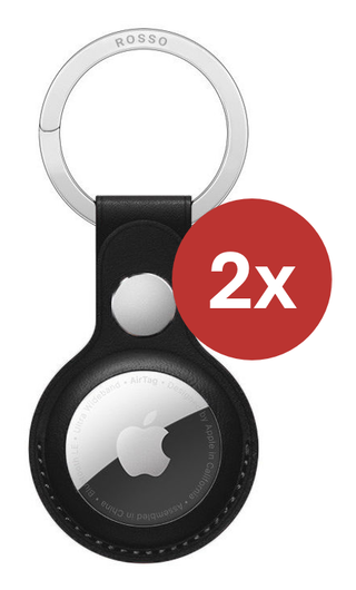 Rosso Element Apple AirTag Sleutelhanger Kunstleer Hoesje 2-Pack Zwart afbeelding 2