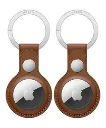 Rosso Element Apple AirTag Sleutelhanger Kunstleer Hoesje 2-Pack Bruin afbeelding