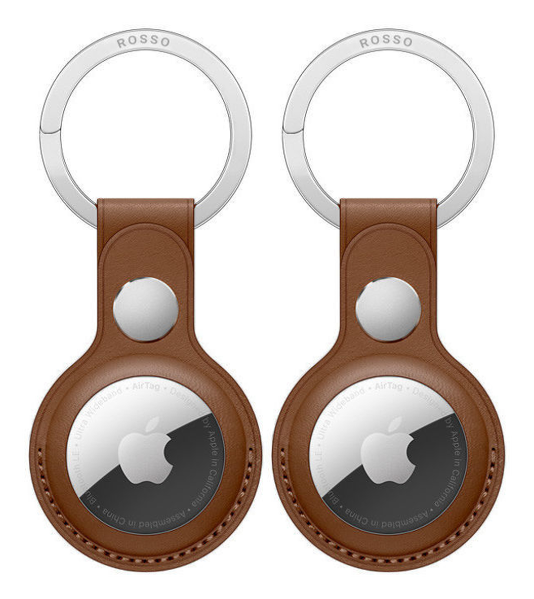 Rosso Element Apple AirTag Sleutelhanger Kunstleer Hoesje 2-Pack Bruin afbeelding 1