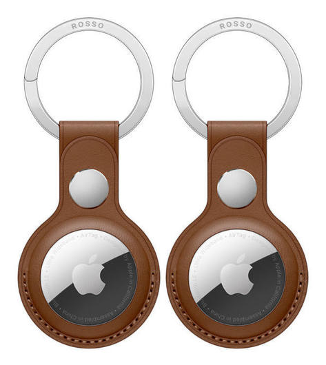 Rosso Element Apple AirTag Sleutelhanger Kunstleer Hoesje 2-Pack Bruin afbeelding 1