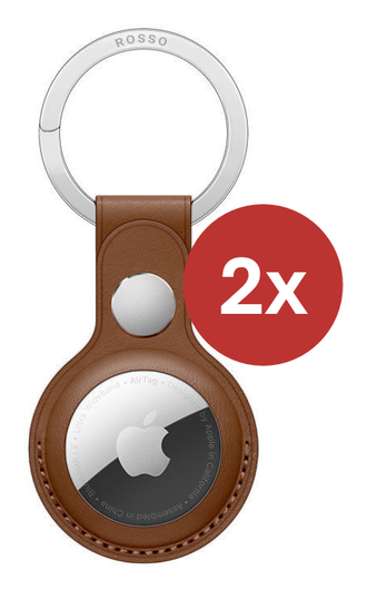 Rosso Element Apple AirTag Sleutelhanger Kunstleer Hoesje 2-Pack Bruin afbeelding 2