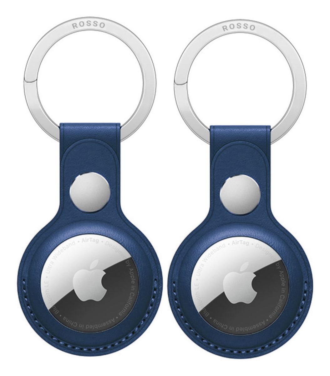 Rosso Element Apple AirTag Sleutelhanger Kunstleer Hoesje 2-Pack Blauw afbeelding 1