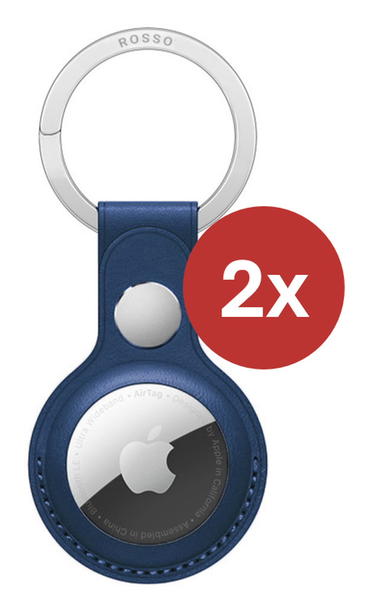 Rosso Element Apple AirTag Sleutelhanger Kunstleer Hoesje 2-Pack Blauw afbeelding 2