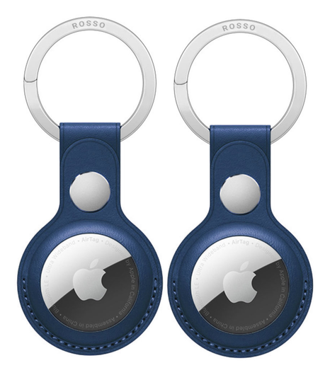Rosso Element Apple AirTag Sleutelhanger Kunstleer Hoesje 2-Pack Blauw afbeelding 1