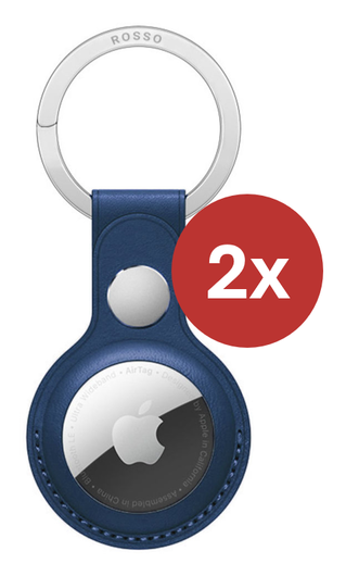 Rosso Element Apple AirTag Sleutelhanger Kunstleer Hoesje 2-Pack Blauw afbeelding 2