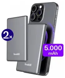 Buddi Connect 5.000 mAh MagSafe Powerbank Duo Pack Zwart 20W afbeelding