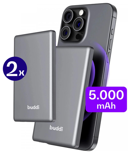 Buddi Connect 5.000 mAh MagSafe Powerbank Duo Pack Zwart 20W afbeelding 1