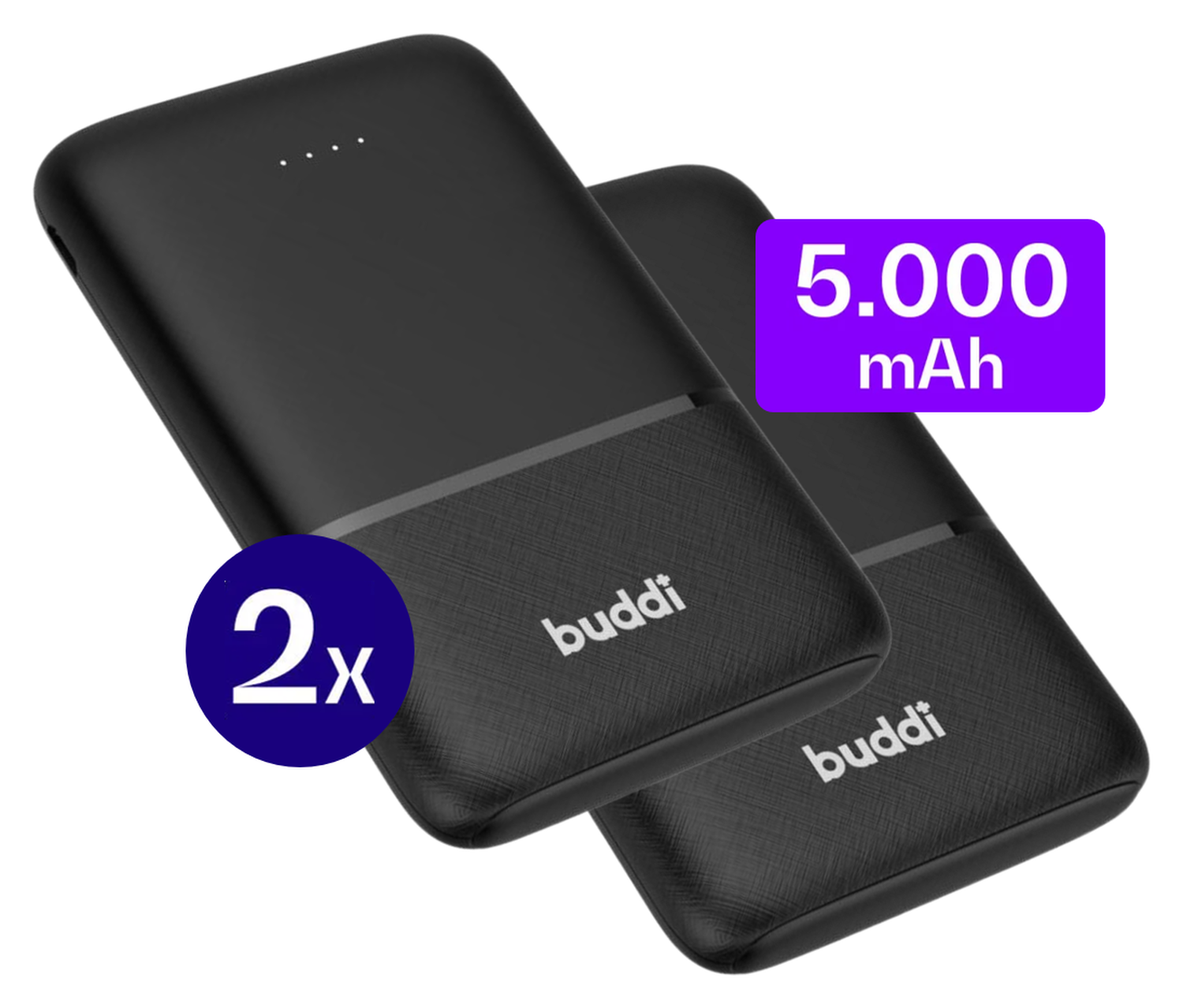 Buddi Go Powerbank USB-C Reisformaat Mini Compact 5.000 mAh Duo Pack Zwart afbeelding 1