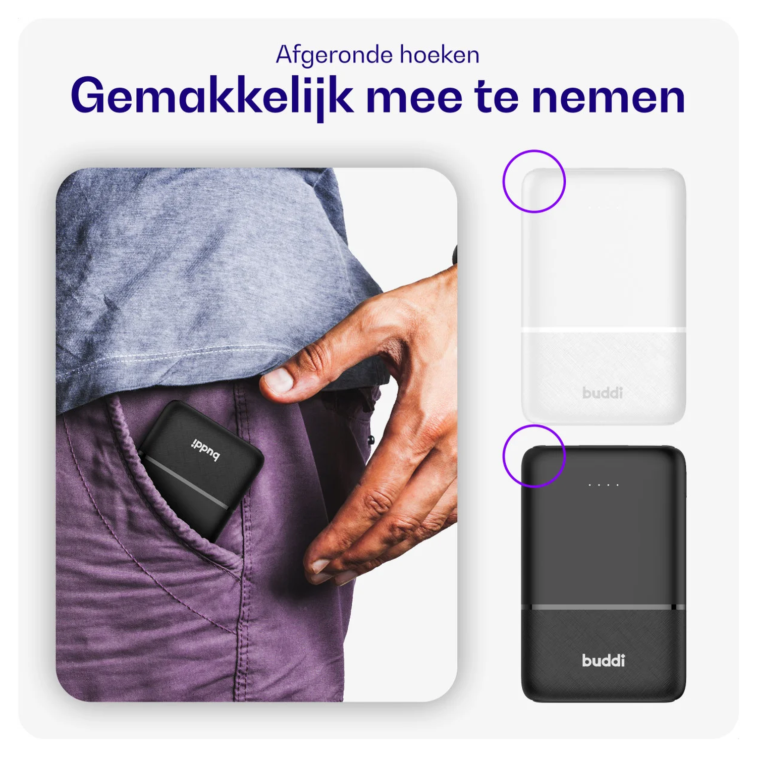 Buddi Go Powerbank USB-C Reisformaat Mini Compact 5.000 mAh Duo Pack Zwart afbeelding 4