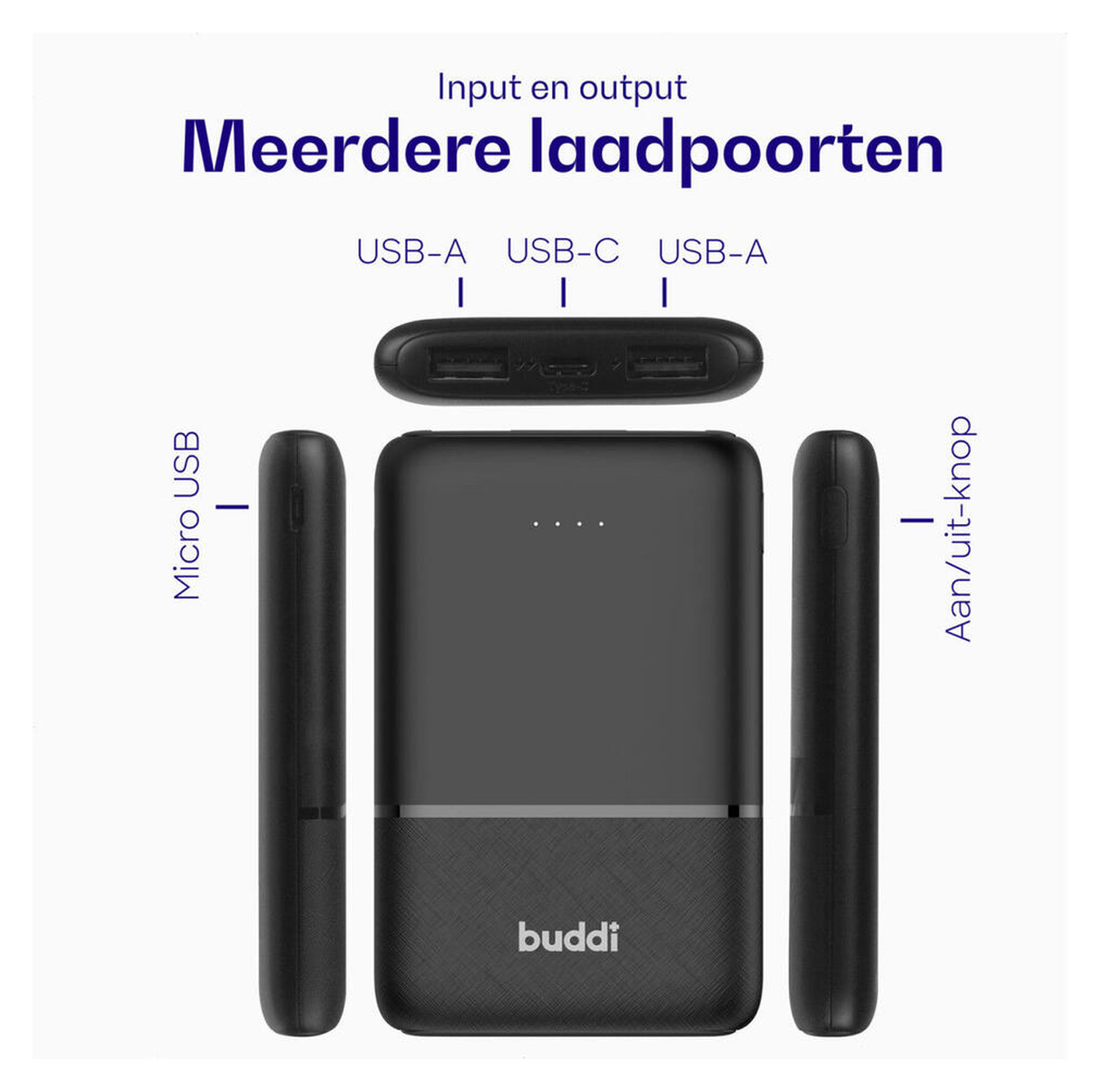 Buddi Go Powerbank USB-C Reisformaat Mini Compact 5.000 mAh Duo Pack Zwart afbeelding 5