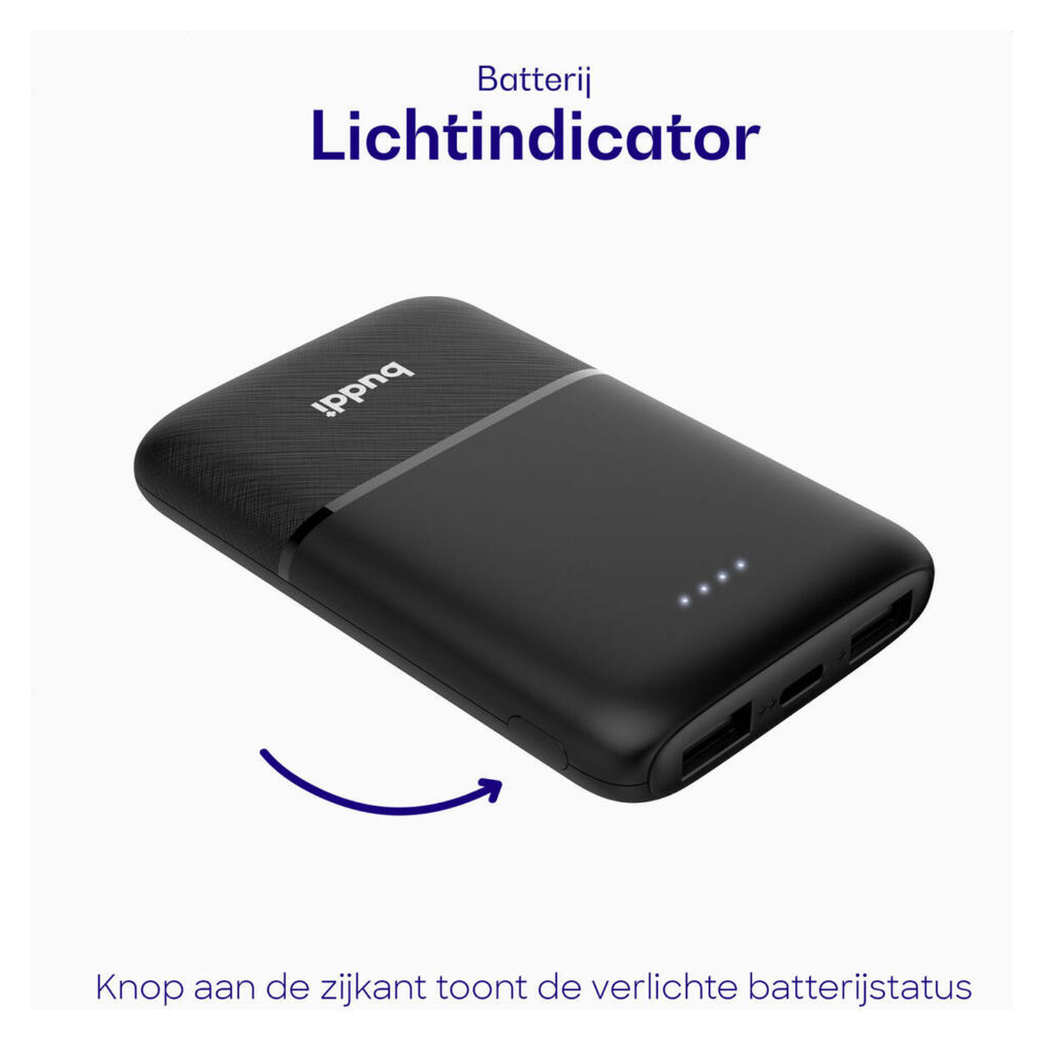 Buddi Go Powerbank USB-C Reisformaat Mini Compact 5.000 mAh Duo Pack Zwart afbeelding 6